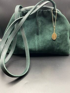 Gorgeous Emerald Green Vintage 80’s Andrea Suede Bag With Leather Trim